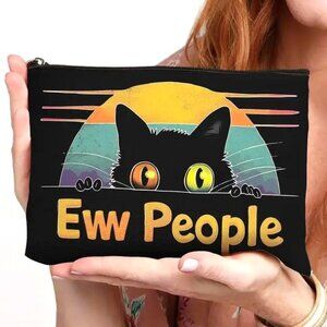 Cosmetic Bag Makeup Black Cat Anti Social Clutch Pouch Travel Storage Eww People